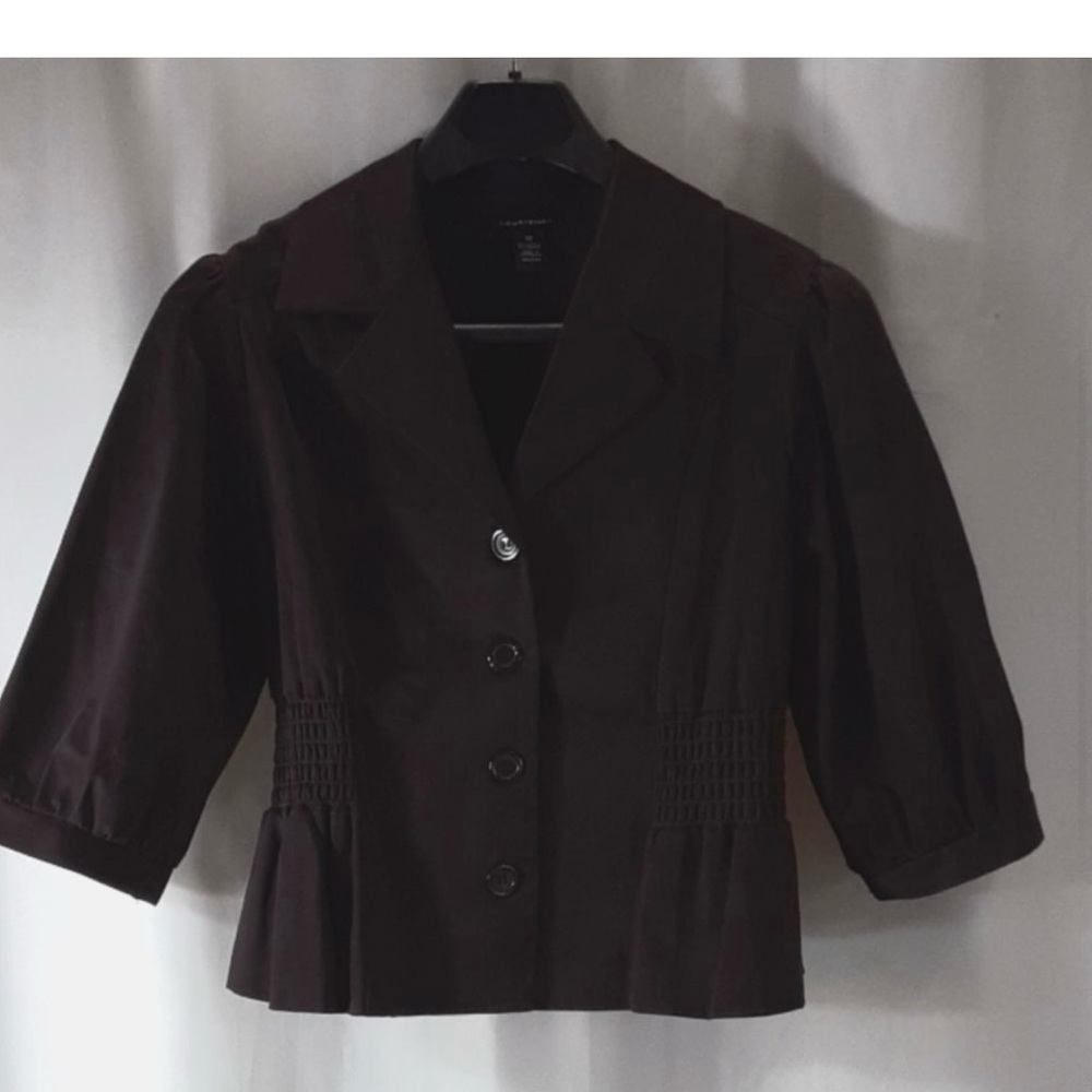 Courtenay size 12 Dark purple blazer 3/4 sleeve elastic panels at sides of waist